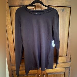 Banana Republic Ladies Large Essential Crew Neck Black Long Sleeve Tee Shirt NWT